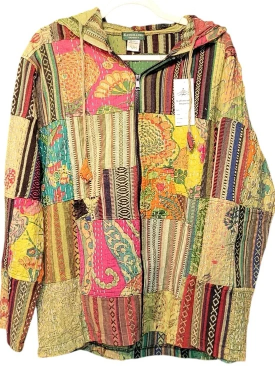 KATMANDU Patchwork Hooded Jacket - Multicolor Boho, size S/M - Picture 2 of 4